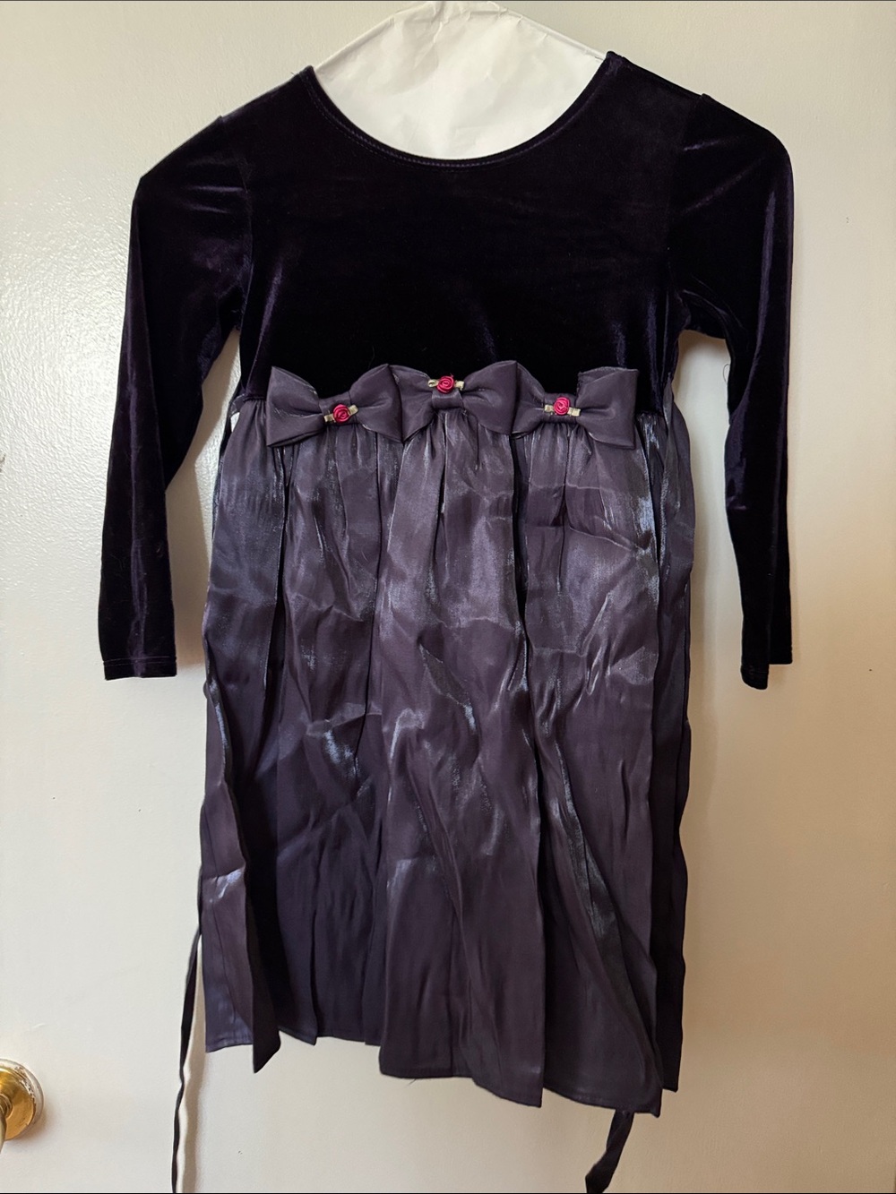 Source Unknown Girls Velvet and Satin Purple Formal Dress with Bows